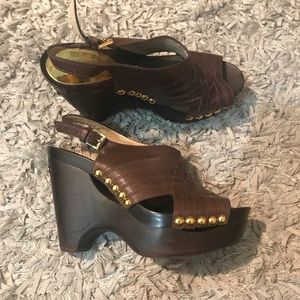 Michael Kors Wedge Heels Brown Studded Leather